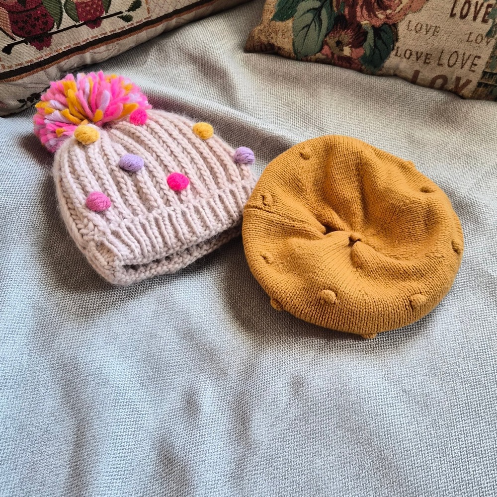 Baby Girl Knit Hat Bundle Capelli New York Pom Beanie Zara Beret Winter Fall